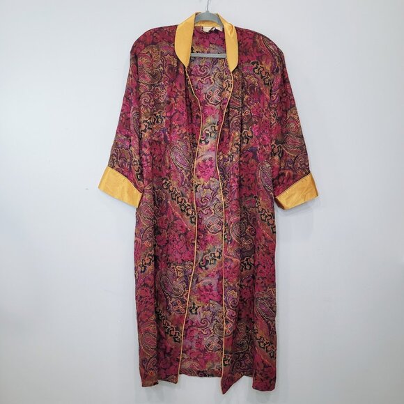 Victoria's Secret Robe Gold Tag Sheer Maroon Paisley Gold Cover-Up One Size O/S - Picture 1 of 12